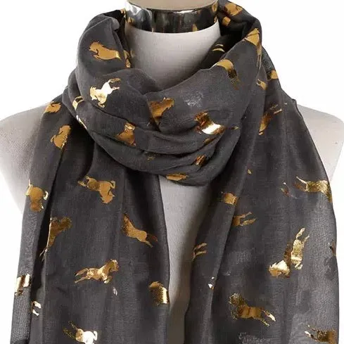 💙 Infinity Scarf: Metallic Horses ~ Charcoal/Gold