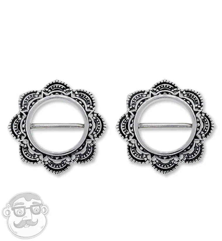 14G Mandala Stainless Steel Nipple Clicker Ring