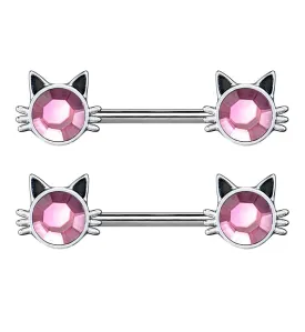 14G Pink CZ Kitty Nipple Ring Barbell