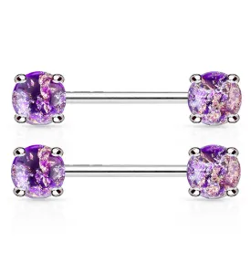 14G Purple Glitz Nipple Ring Barbell