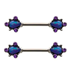 14G Purple Opalite & CZ Filigree Nipple Rings Barbell