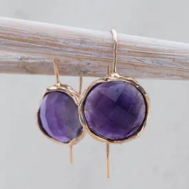 14K Rose Gold Round Purple Amethyst 12mm Dangle Earrings