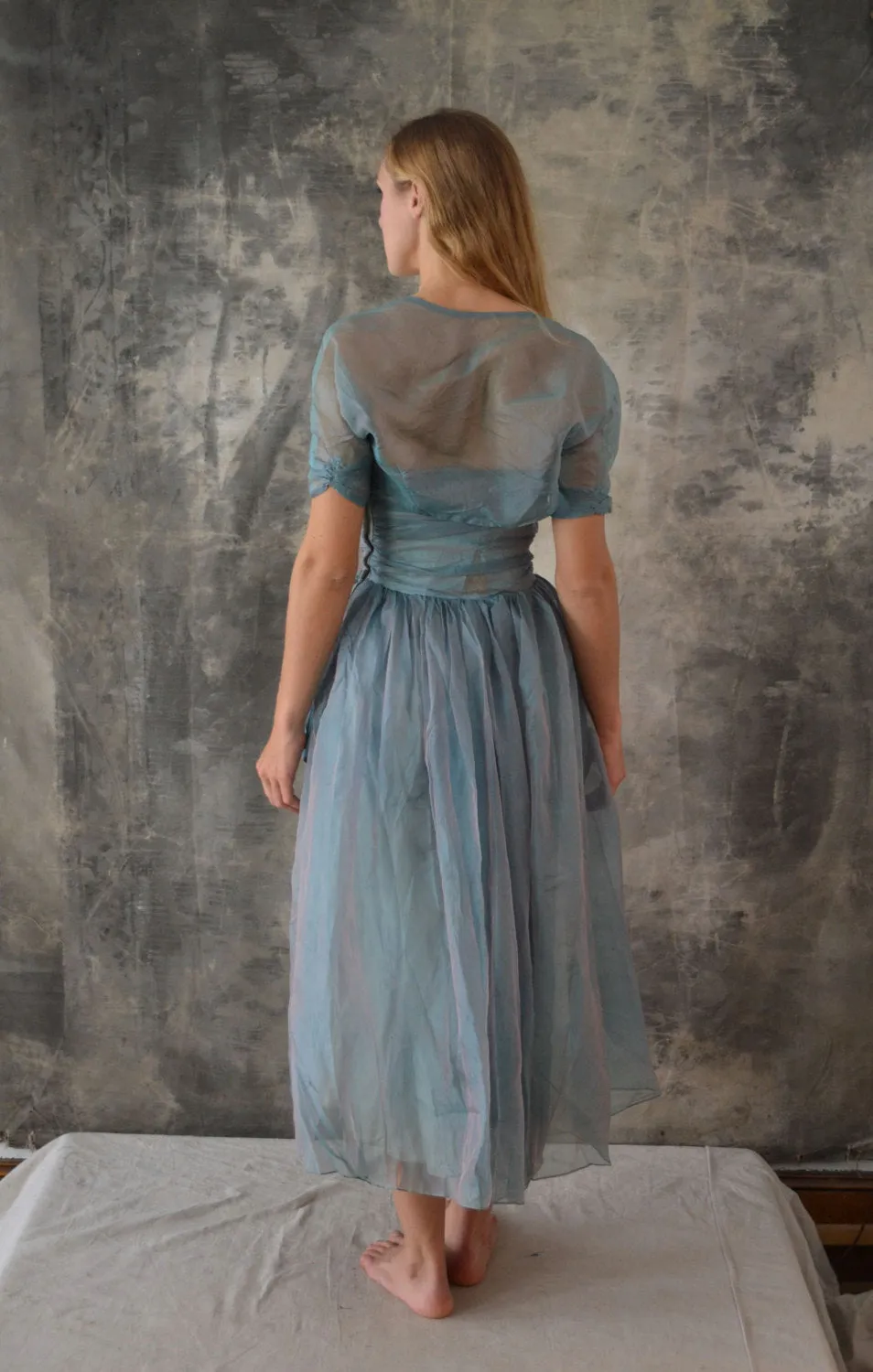 1950s Iridescent  Blue Party Dress