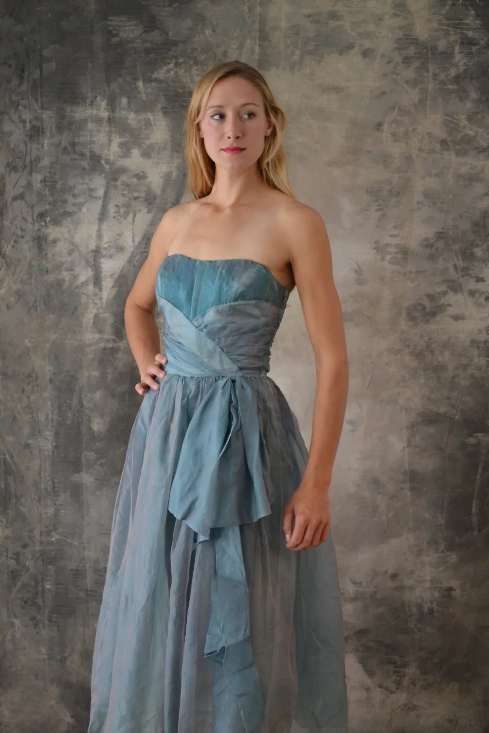 1950s Iridescent  Blue Party Dress