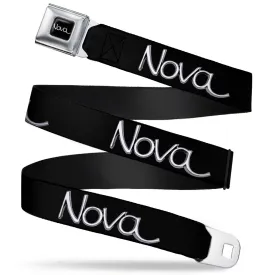 1968-72 NOVA Script Emblem Full Color Black Silver Seatbelt Belt - 1968-72 NOVA Script Emblem Black/Silver Webbing