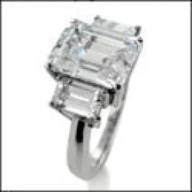 3 Stone 4 Ct Emerald Cut Center 1 Ct Sides Cubic Zirconia 14k White Gold Ring