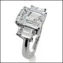 3 Stone 4 Ct Emerald Cut Center 1 Ct Sides Cubic Zirconia 14k White Gold Ring