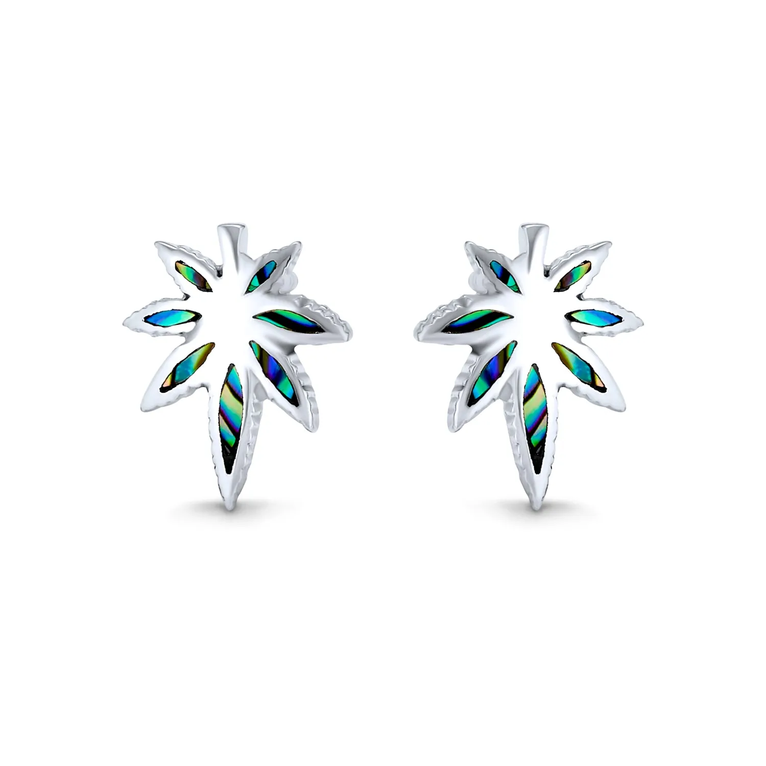 Abalone Marijuana Leaf Drop Stud Earrings Pendant .925 Sterling Silver