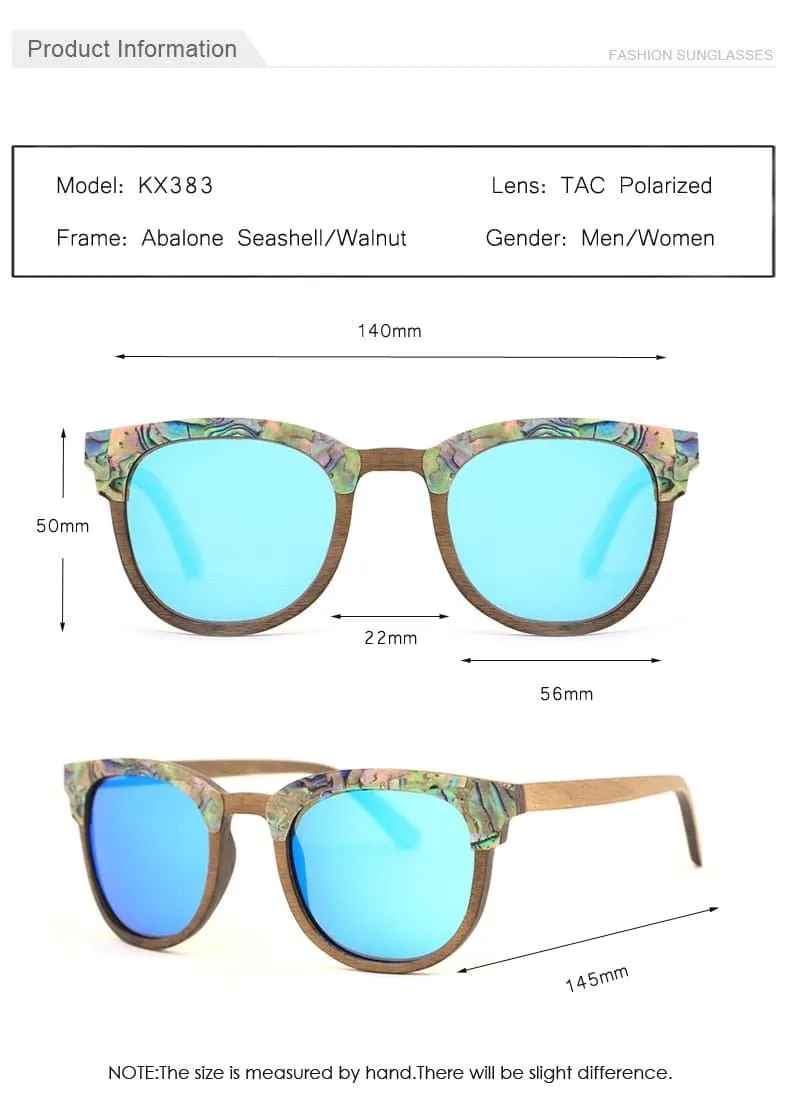 Abalone Seashell and Walnut Wood Polarized Sunglasses for Men and Women