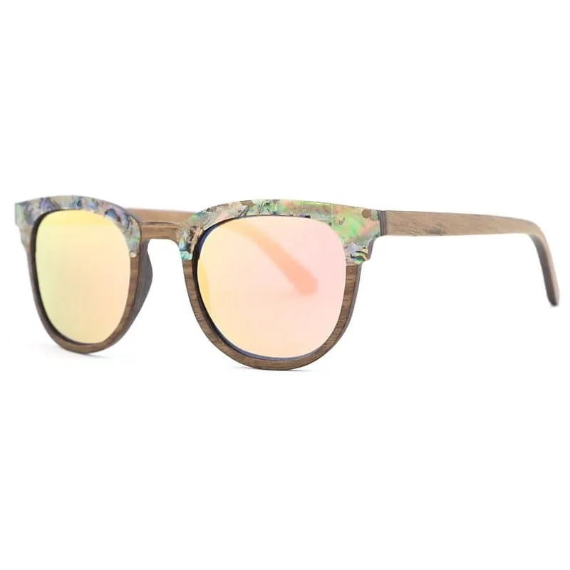 Abalone Seashell and Walnut Wood Polarized Sunglasses for Men and Women