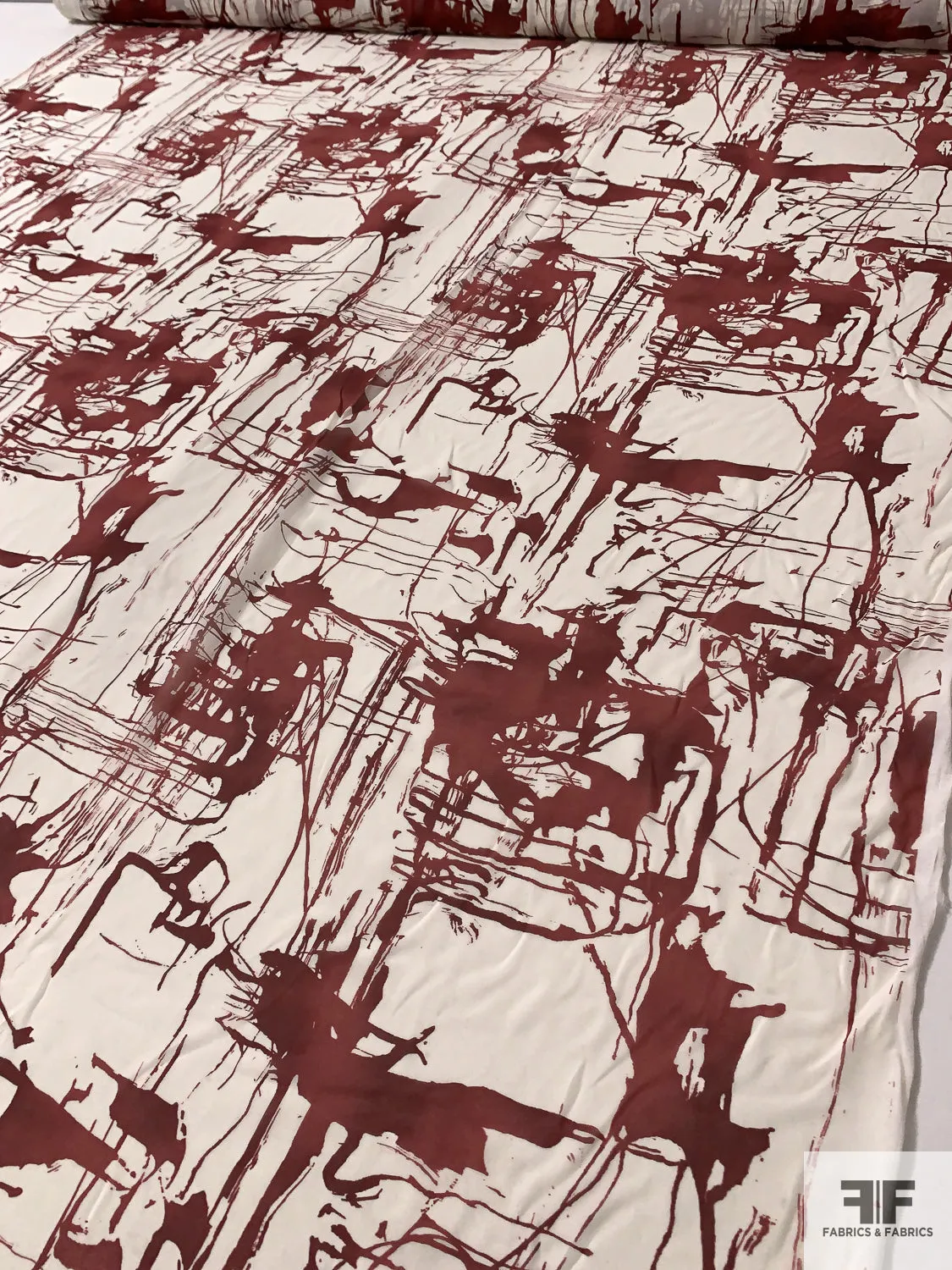 Abstract Splatter Printed Silk Chiffon - Maroon / Ivory