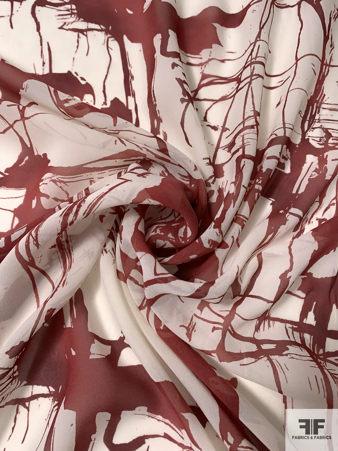 Abstract Splatter Printed Silk Chiffon - Maroon / Ivory