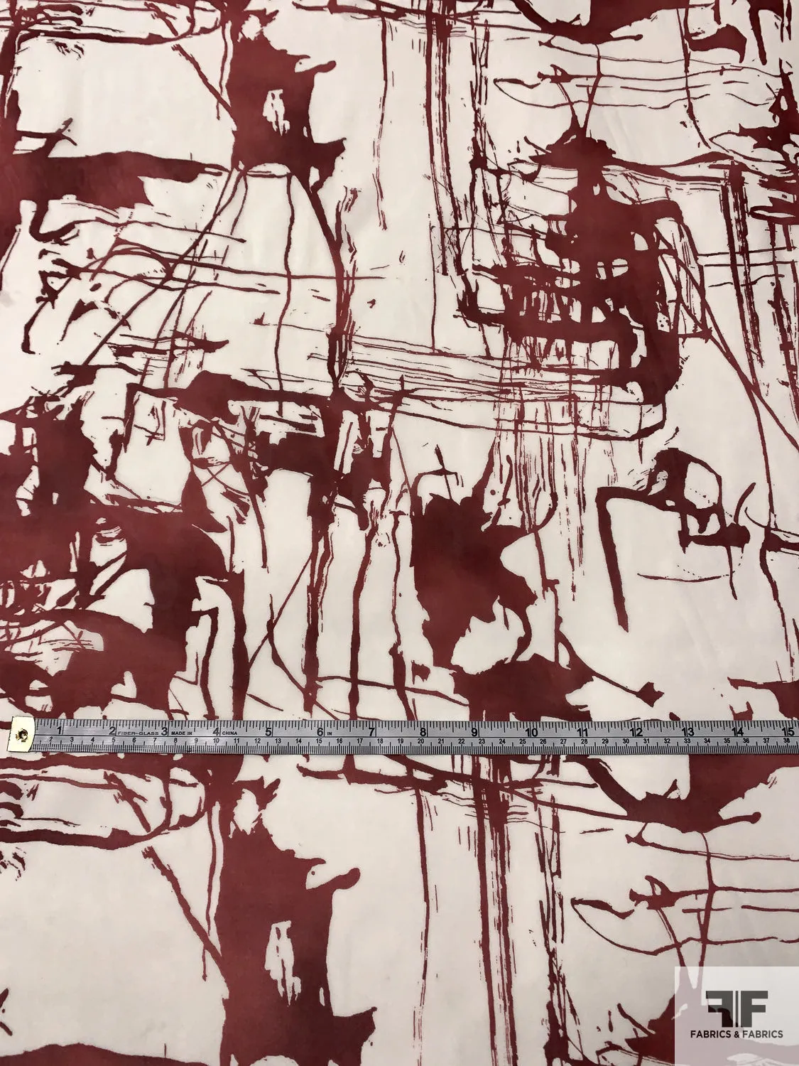 Abstract Splatter Printed Silk Chiffon - Maroon / Ivory