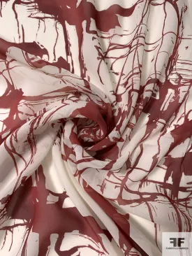 Abstract Splatter Printed Silk Chiffon - Maroon / Ivory