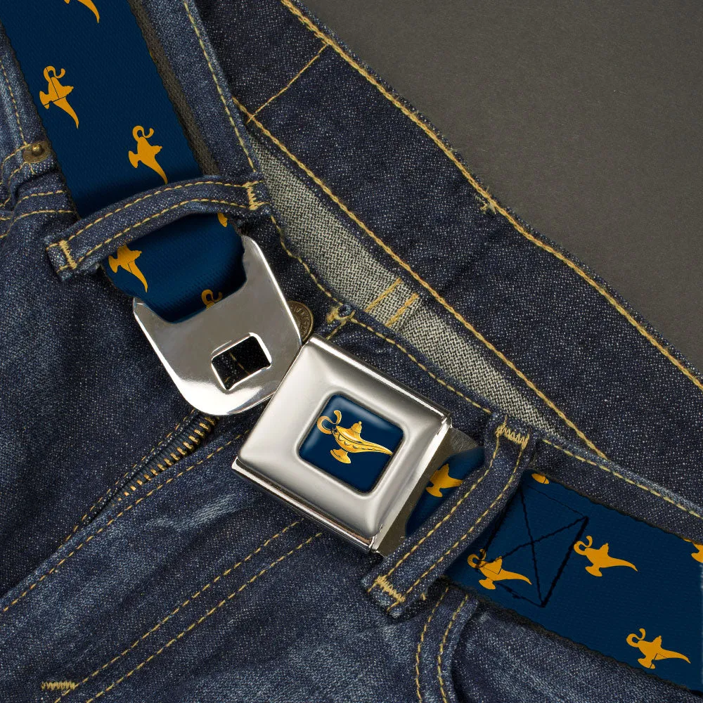 Aladdin 2019 Magic Lamp Full Color Navy/Golds Seatbelt Belt - Aladdin Genie Lamp Monogram Navy/Gold Webbing