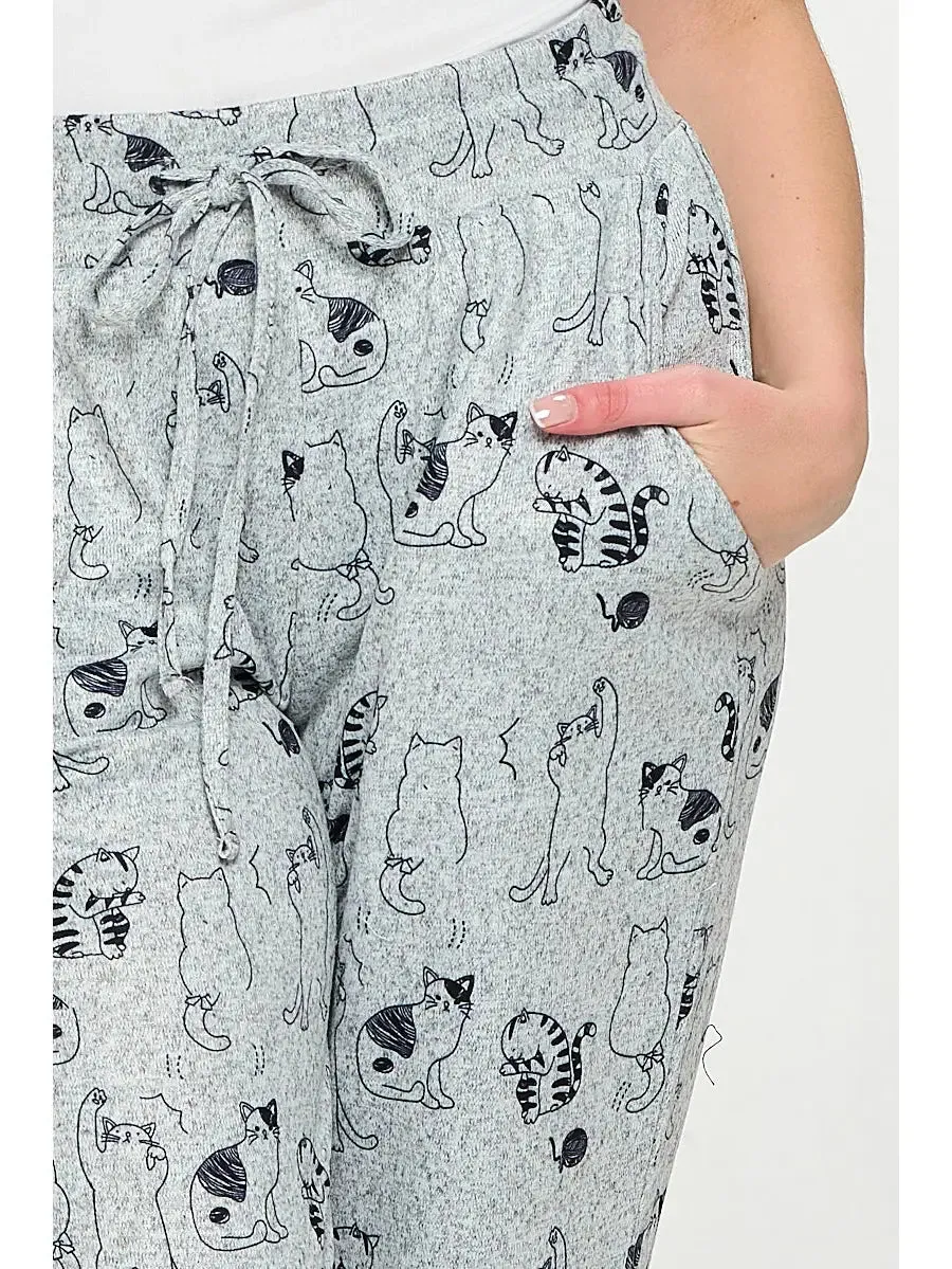 All Over Cat Print Grey Tunic Pants