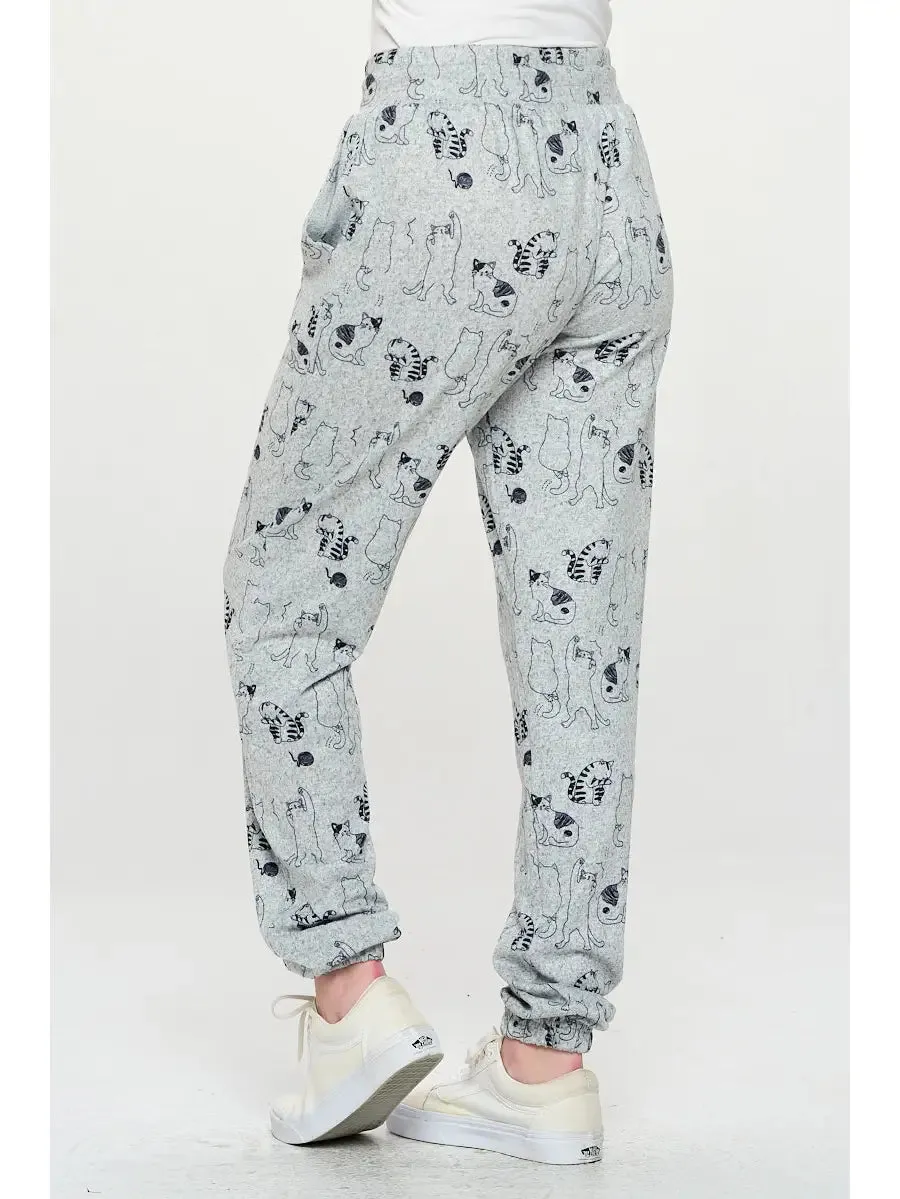 All Over Cat Print Grey Tunic Pants