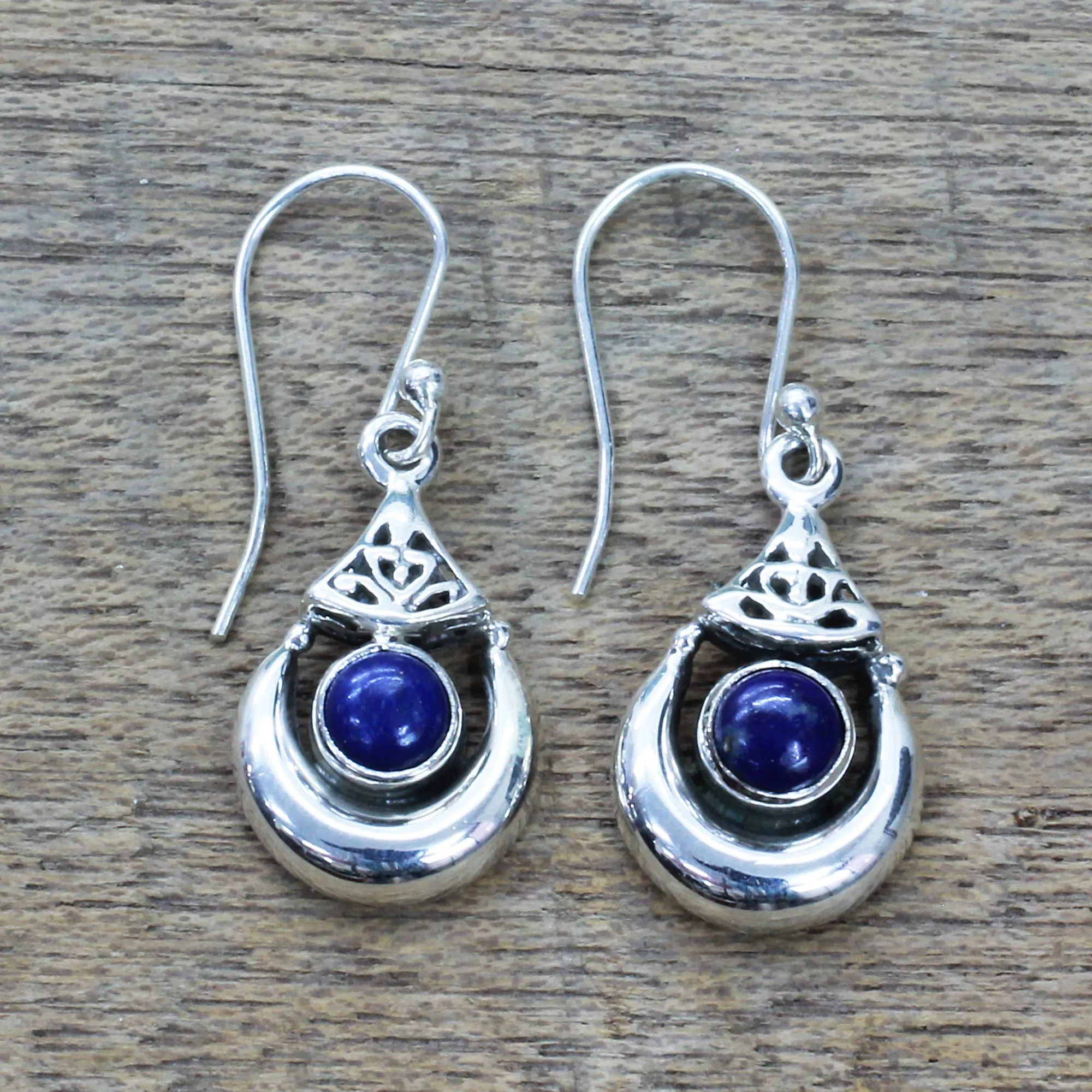 Alluring Crescent Lapis Lazuli Silver Earrings