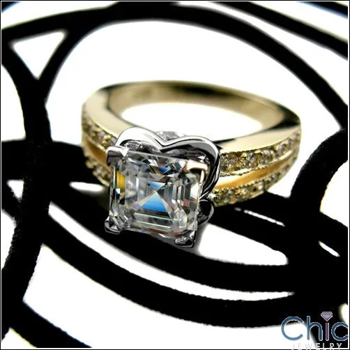 Anniversary 2 Ct Asscher Two tone Cubic Zirconia Cz Ring