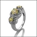 Anniversary Canary 3 Round Halo Pave Cubic Zirconia Cz Ring