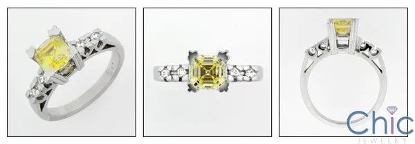 Anniversary Canary Asscher 4 Prong Cubic Zirconia Cz Ring