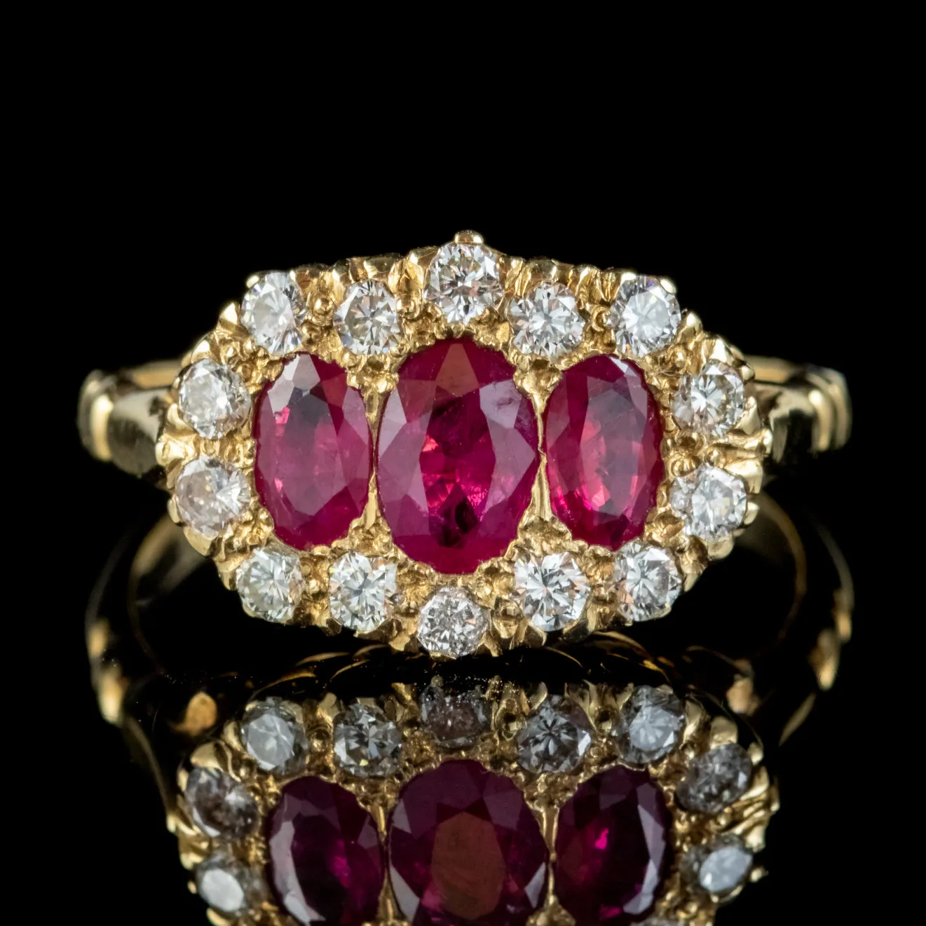 Antique Edwardian Ruby Diamond Cluster Ring 18ct Gold Circa 1901