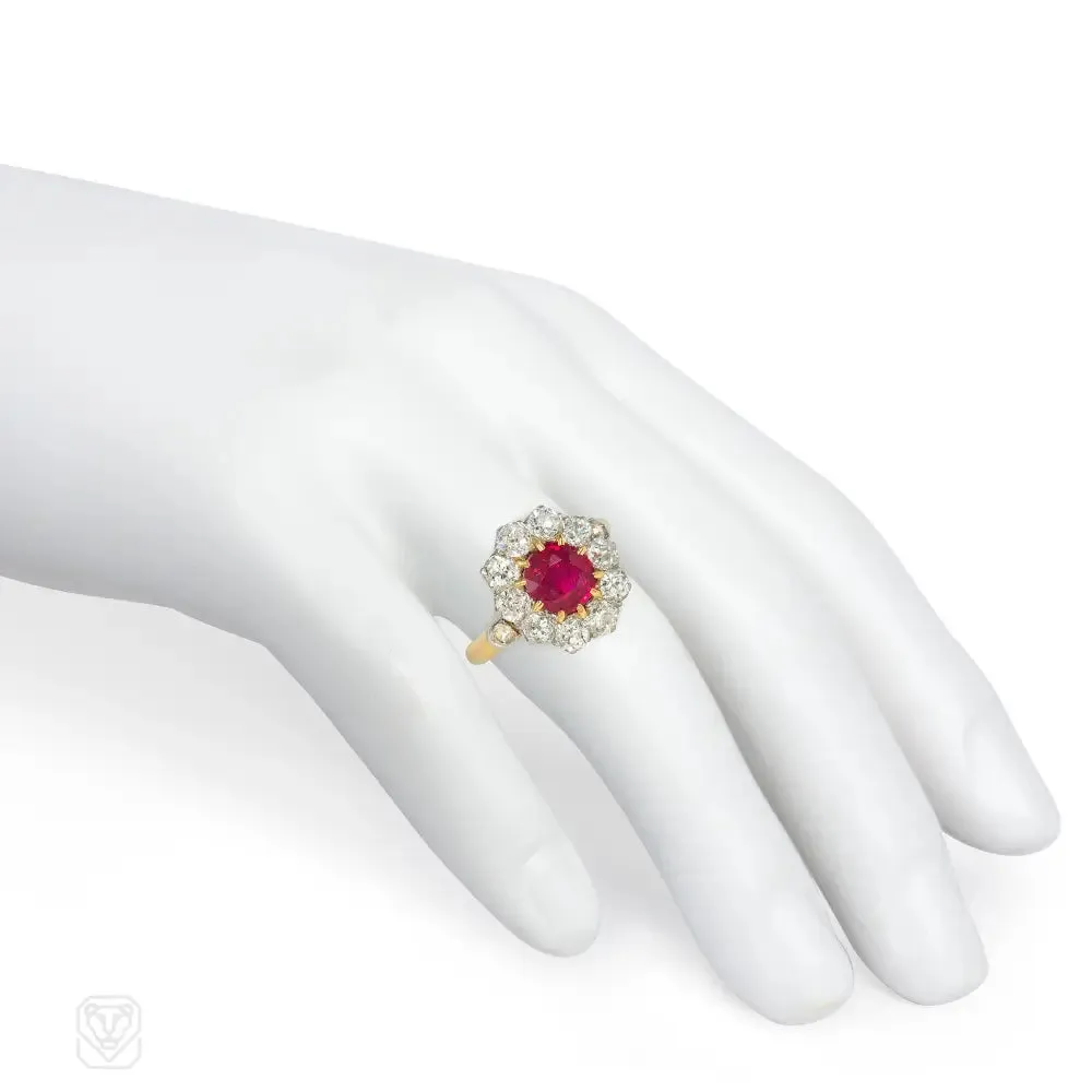 Antique ruby and diamond cluster ring