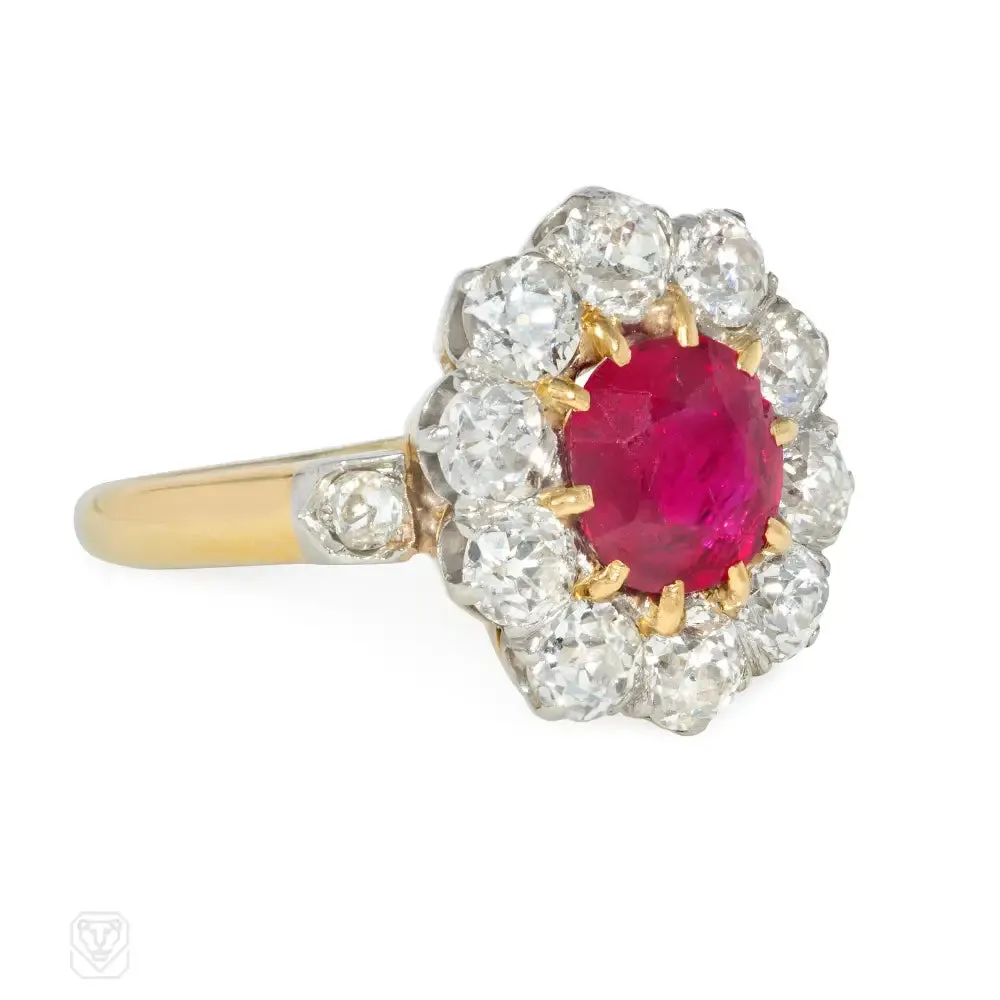 Antique ruby and diamond cluster ring