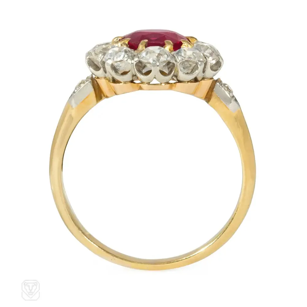 Antique ruby and diamond cluster ring