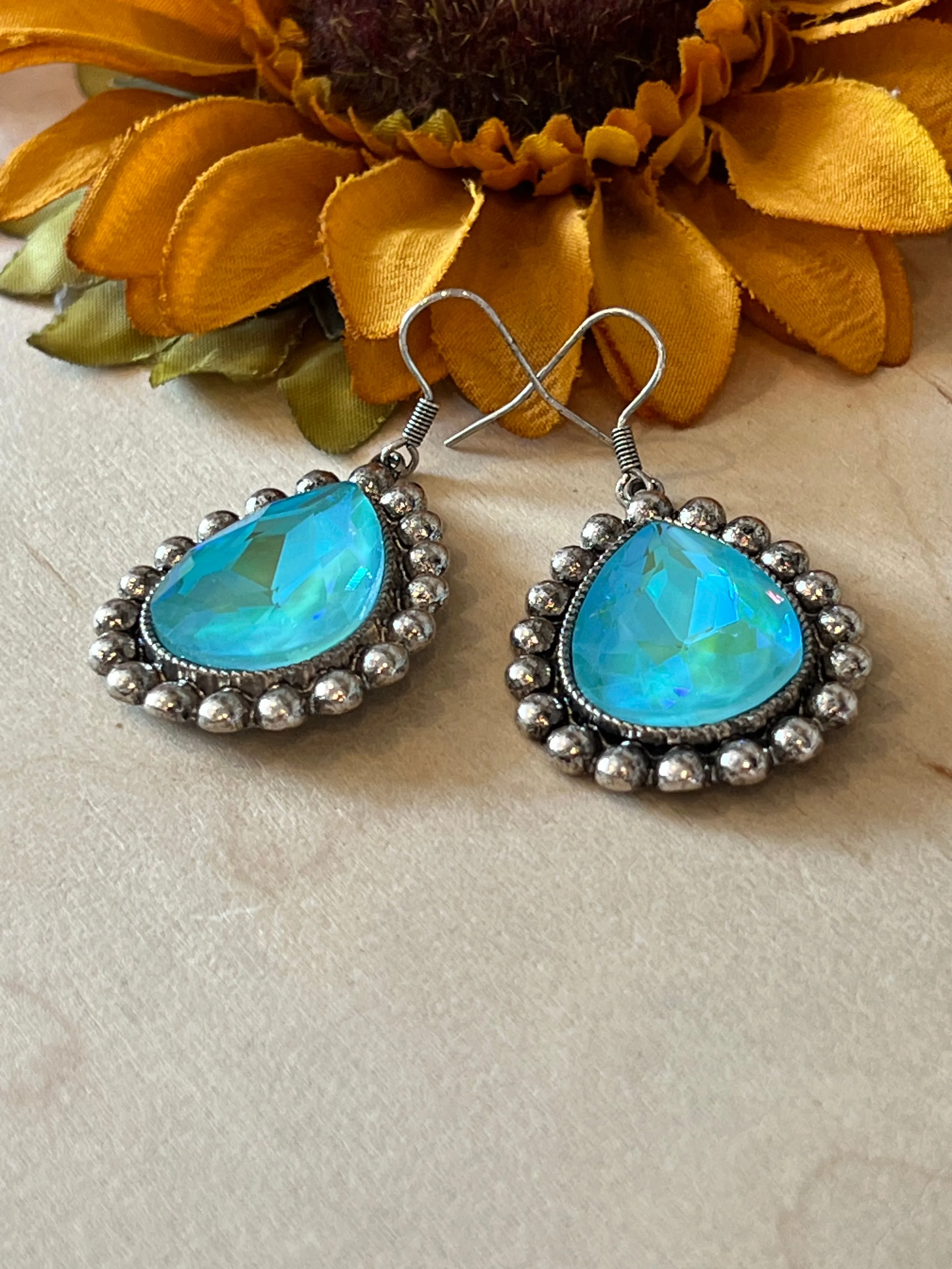 Aqua Sparkle Dangle Earrings