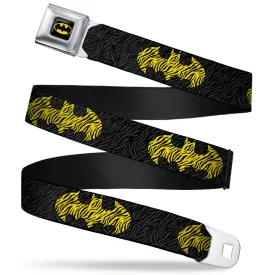 Batman Full Color Black Yellow Seatbelt Belt - Zebra Bat Signal Black/Gray/Yellow/Black Webbing