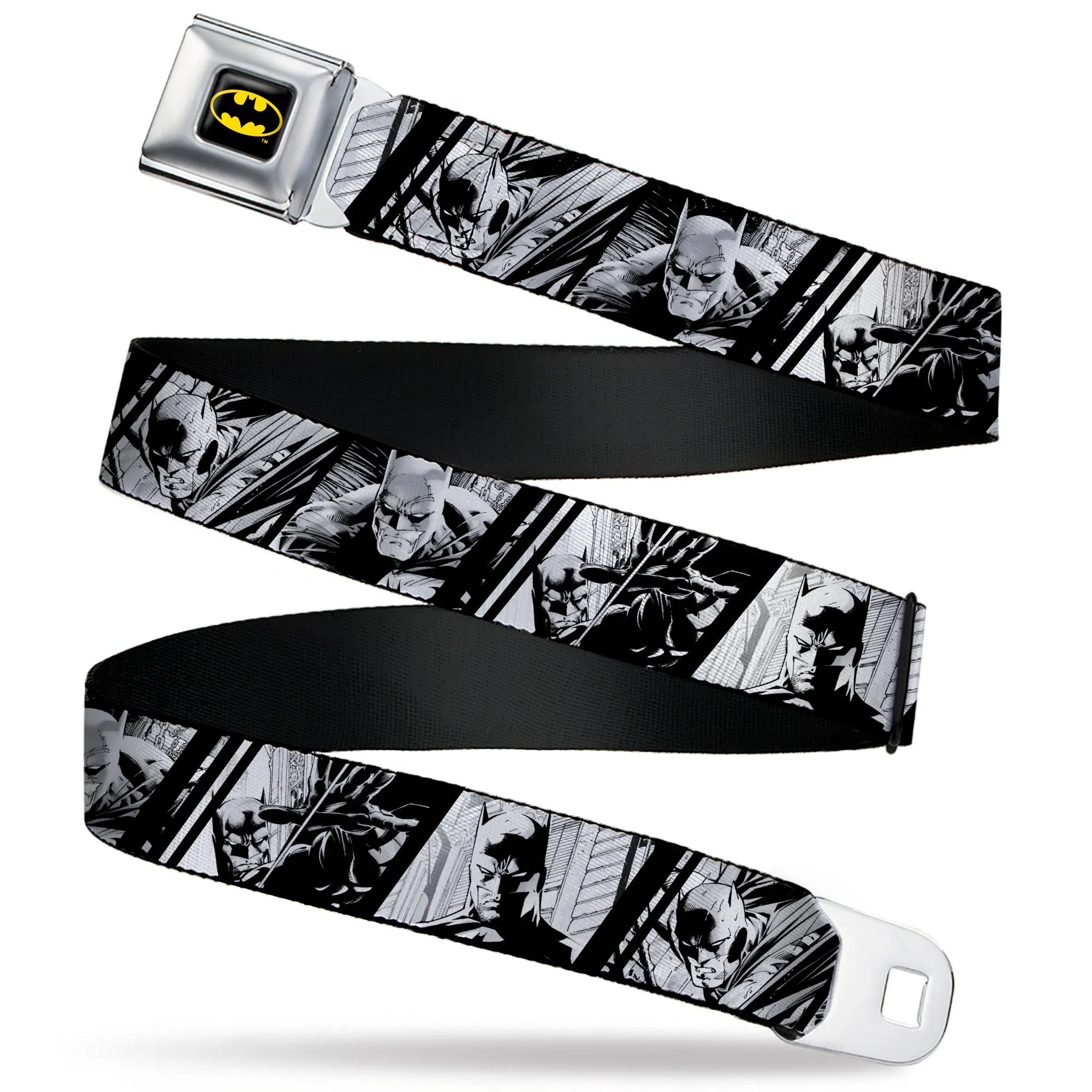 Batman Full Color Black/Yellow Seatbelt Belt - Batman Hush Pose Sketches Black/White Webbing