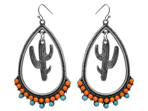 Beaded Teardrop Cactus Earrings