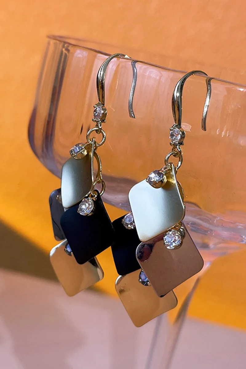 BEADS DECKED SQUARE DANGLE EARRINGS