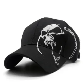 Black Embroidered Skull Cap