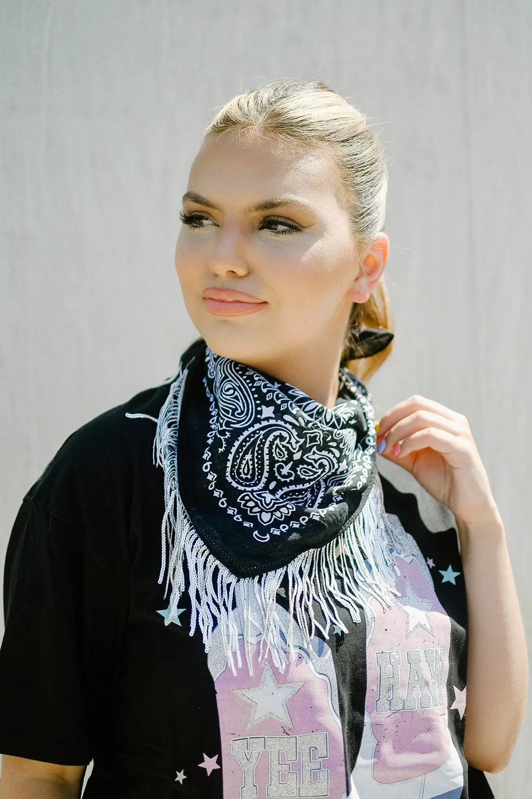 Black Sequin Fringe Bandana Scarf