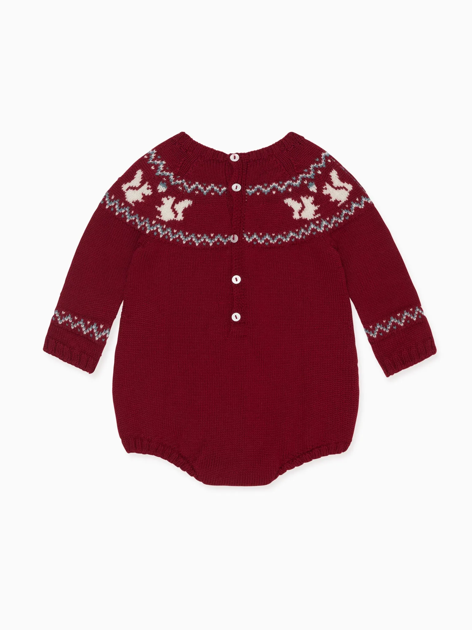 Burgundy Merino Fair Isle Baby Knitted Romper