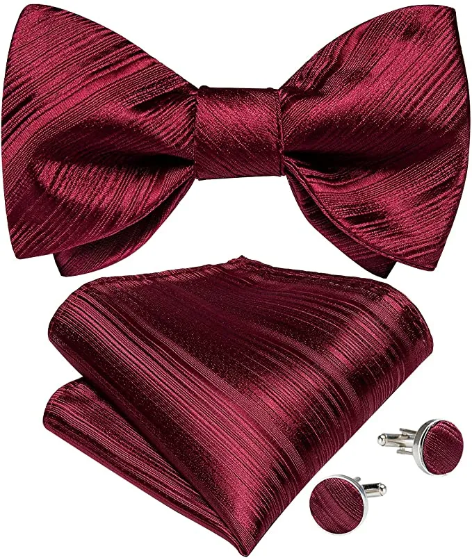 Burgundy Silk Bow Tie Set-BTS480