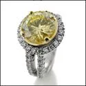 Canary 3 Ct Round Two Tone Gold Halo Cubic Zirconia Split Shank 14K Ring