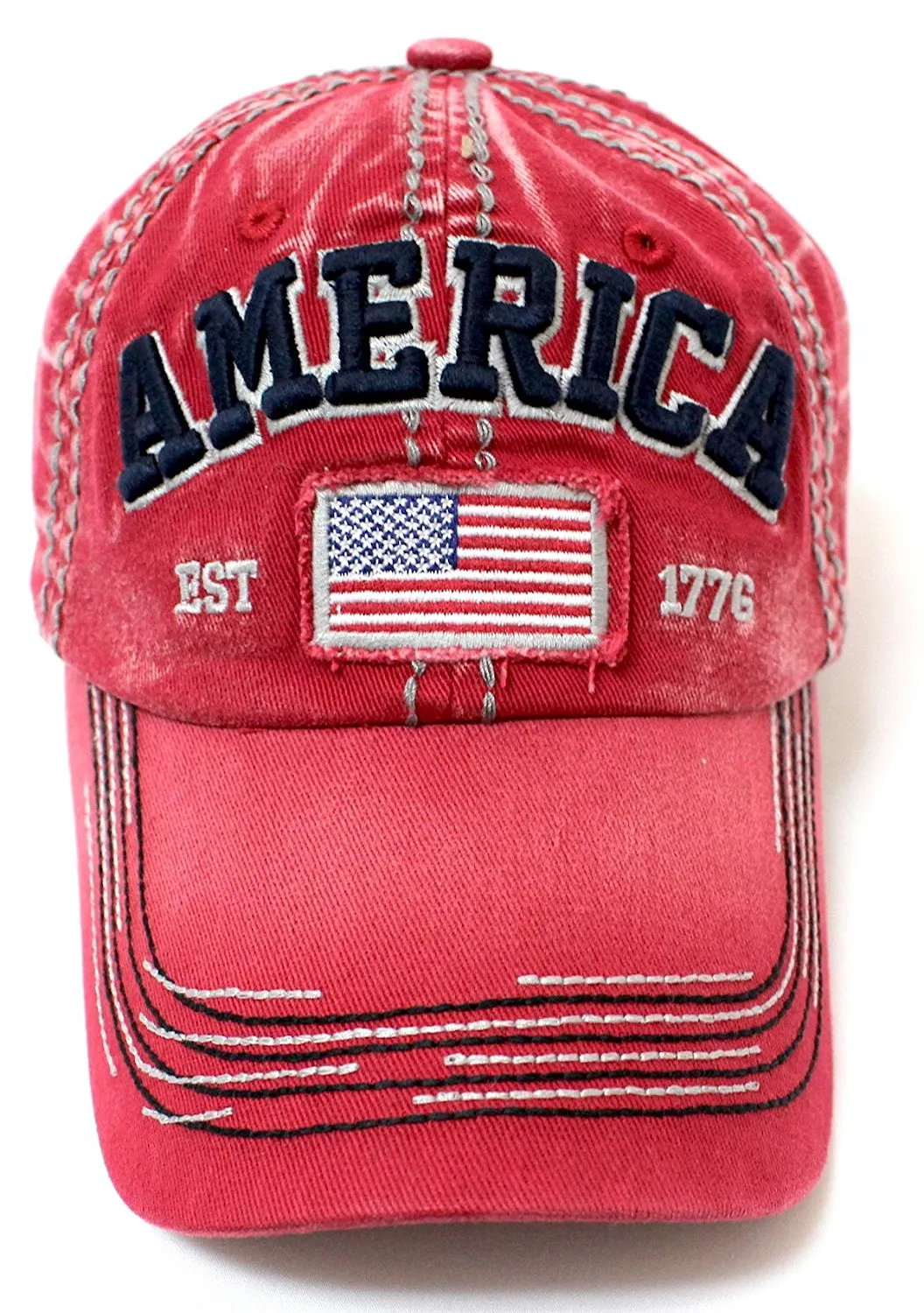 CAPS 'N VINTAGE Vintage America EST. 1776 Flag Embroidery Baseball Hat