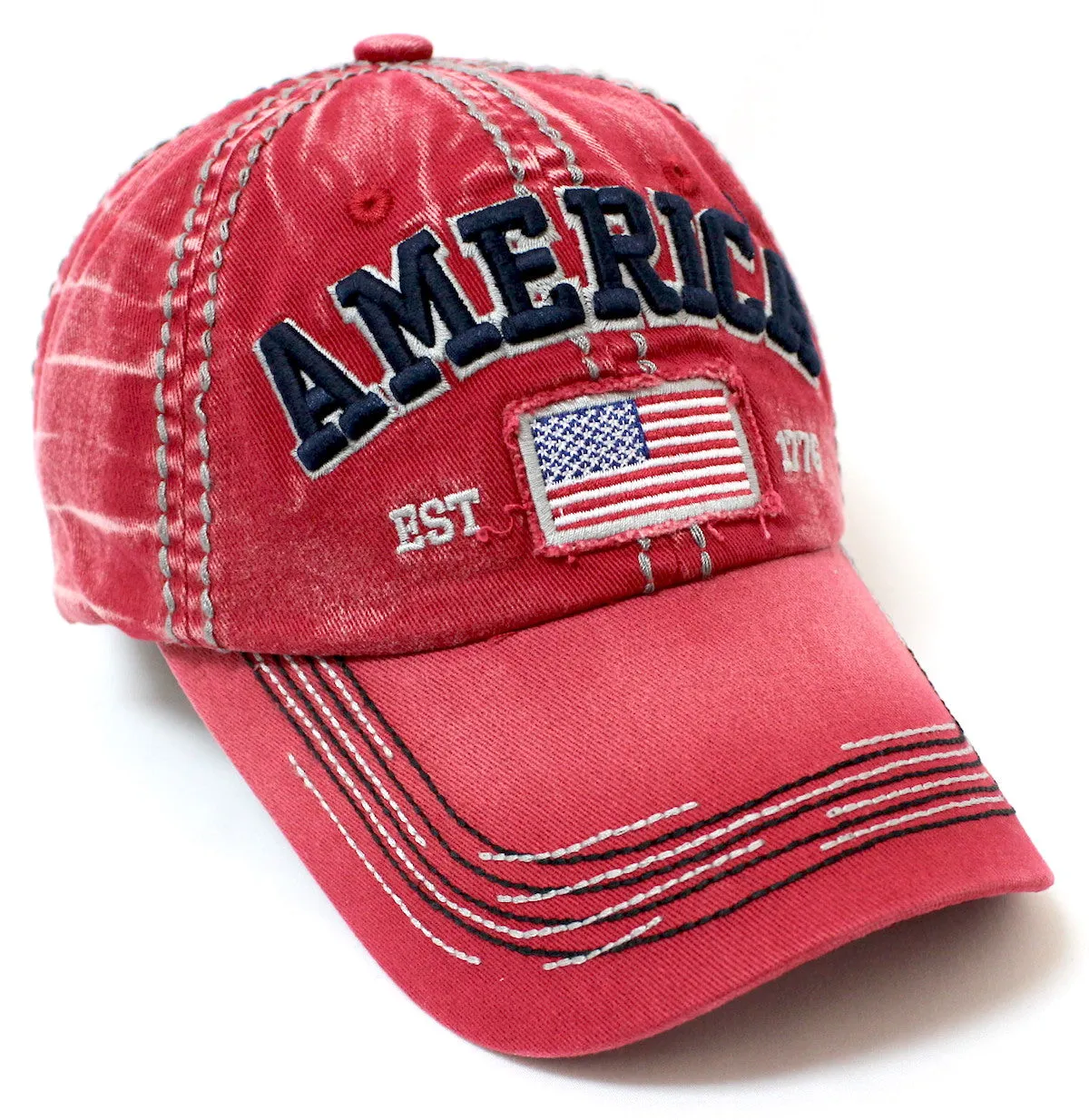 CAPS 'N VINTAGE Vintage America EST. 1776 Flag Embroidery Baseball Hat