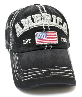 CAPS 'N VINTAGE Vintage America EST. 1776 Flag Embroidery Baseball Hat