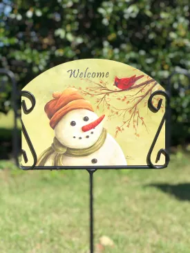 Cardinal Snowman Garden Sign