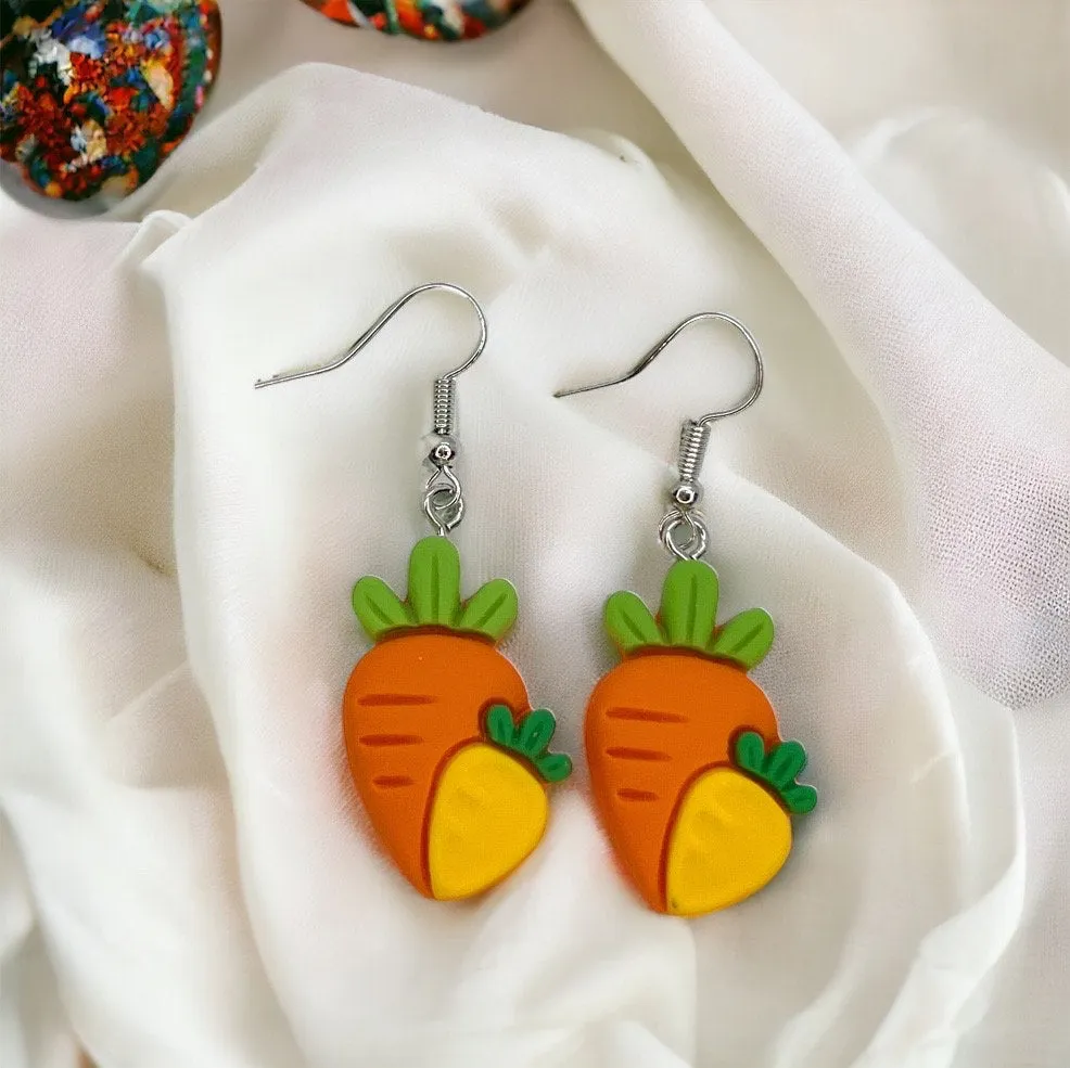 Carrot Earrings - Bunny Earrings, Happy Easter, Easter Bunny, Easter Earrings, Easter Egg, Easter Accessories, Easter Basket, Food Earrings