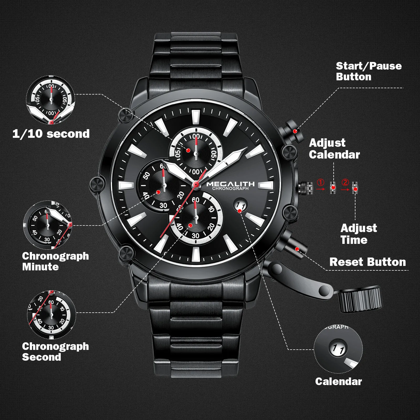 Chronograph Watch | Stainless Steel Band | 8262M