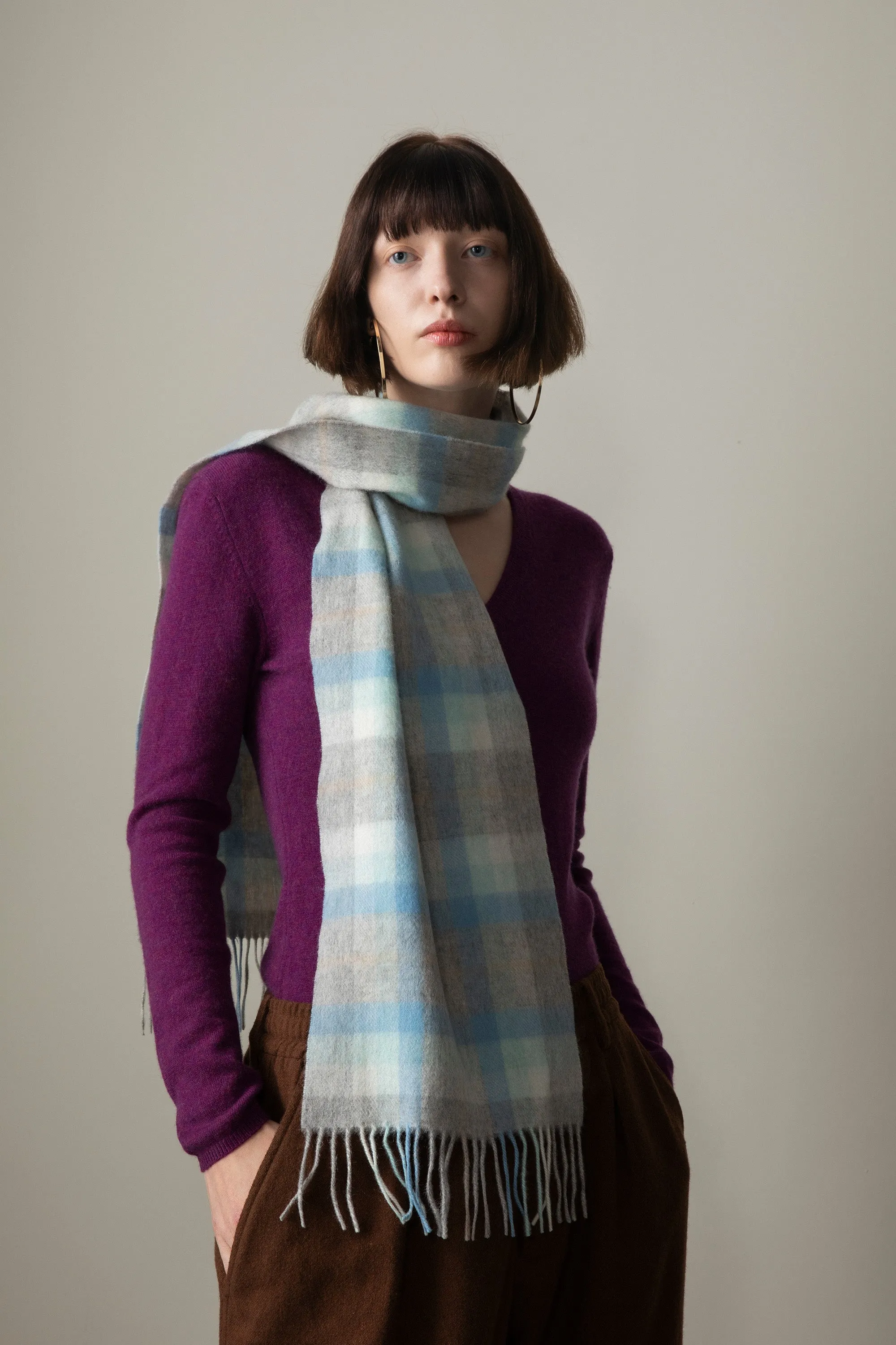 Contemporary Check Lambswool Scarf - Aqua