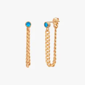 Curb Chain Sapphire Bezel Earrings