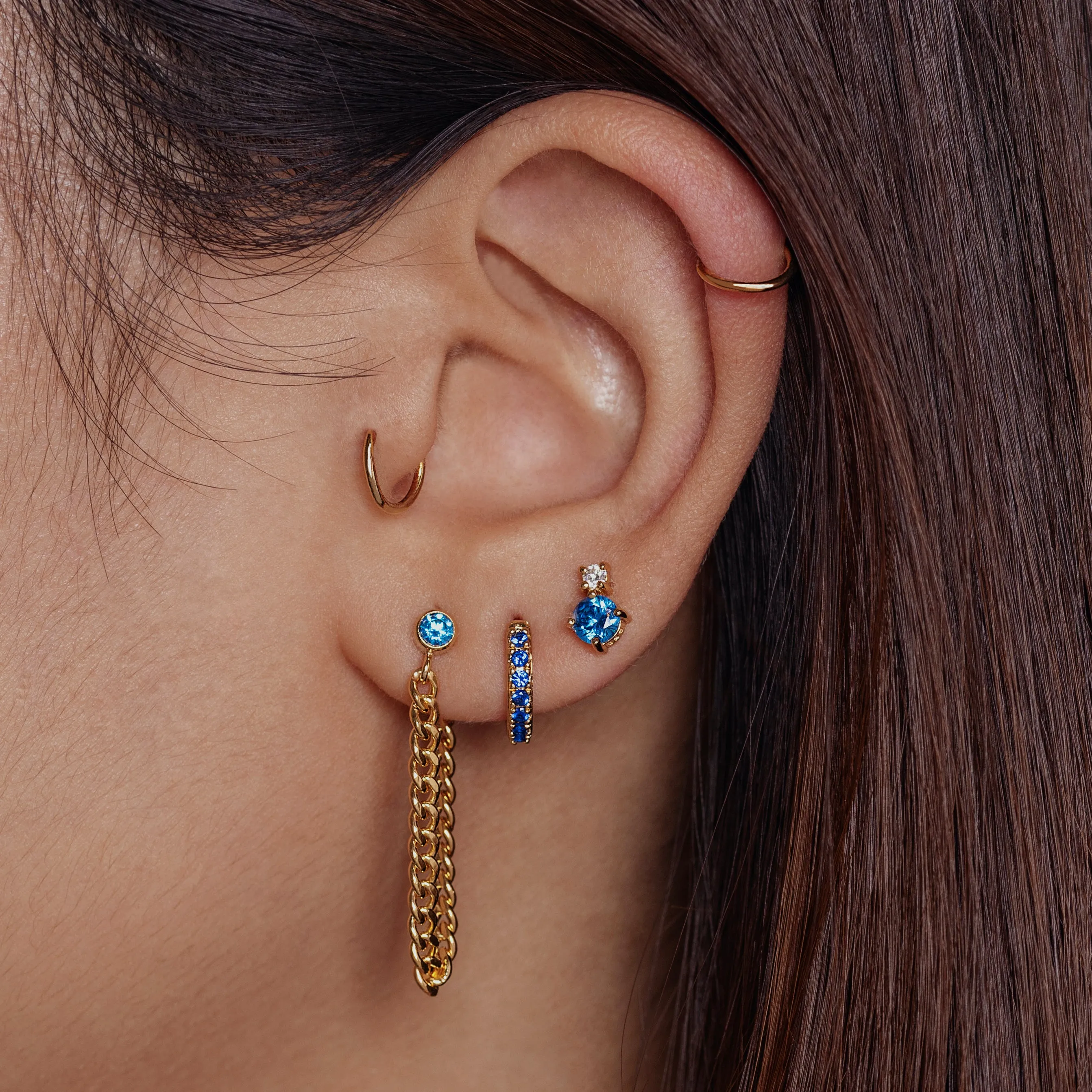 Curb Chain Sapphire Bezel Earrings