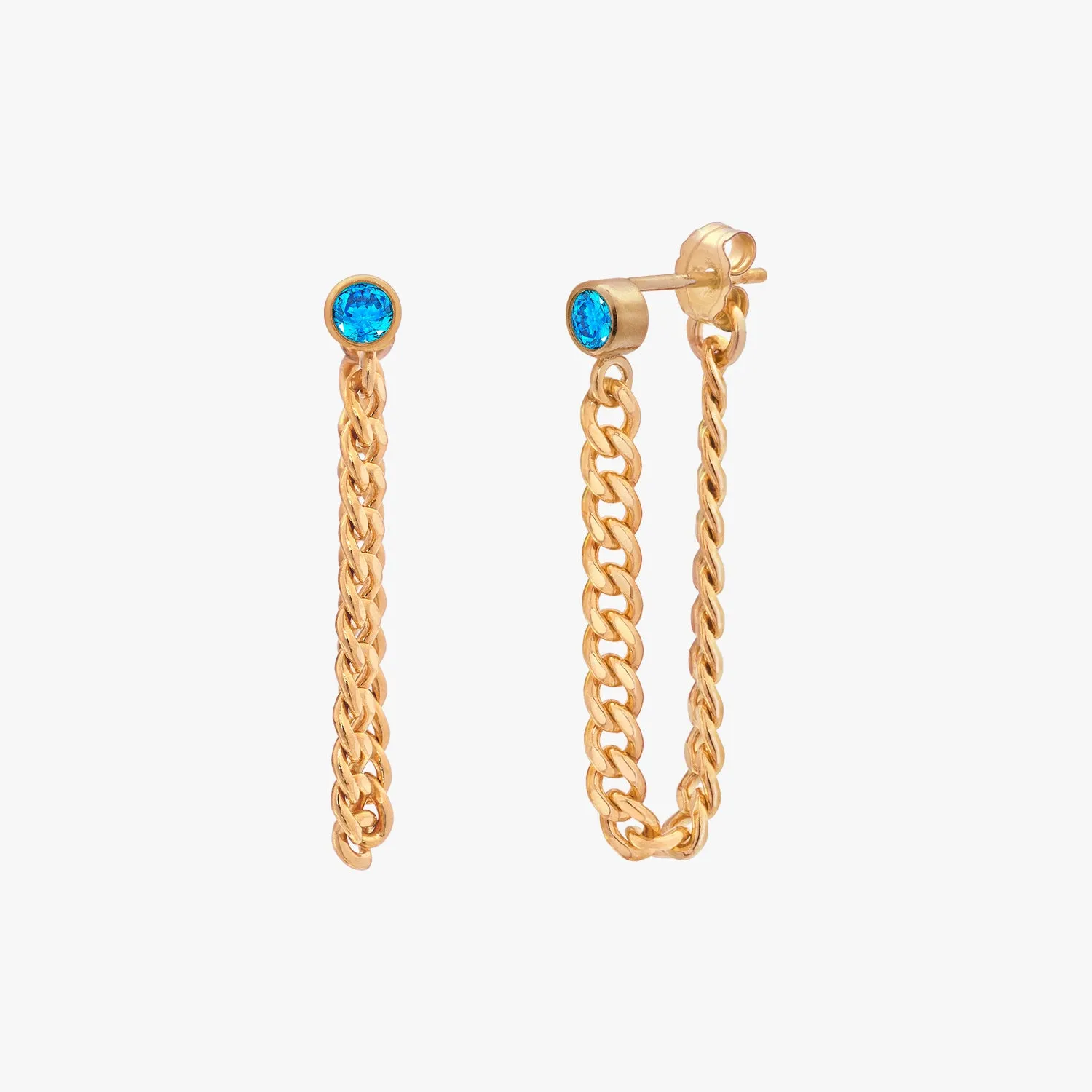 Curb Chain Sapphire Bezel Earrings