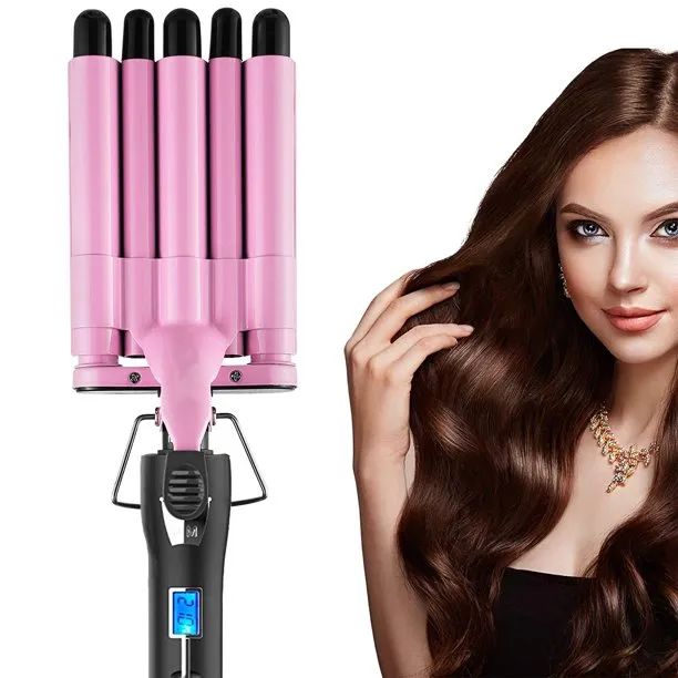 Curling Irons, Xpreen Professional 5 Barrel Curling Wand, Hair Waver Crimper with LCD Temperature Display, 0.5'' Ceramic Tourmaline, Dual Voltage Crimp, Heat Up Quickly for Short Hair